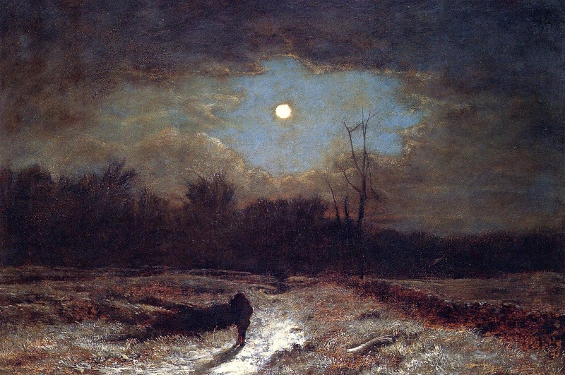 George Inness – Štědrý večer, 1866, poezie Vánoc